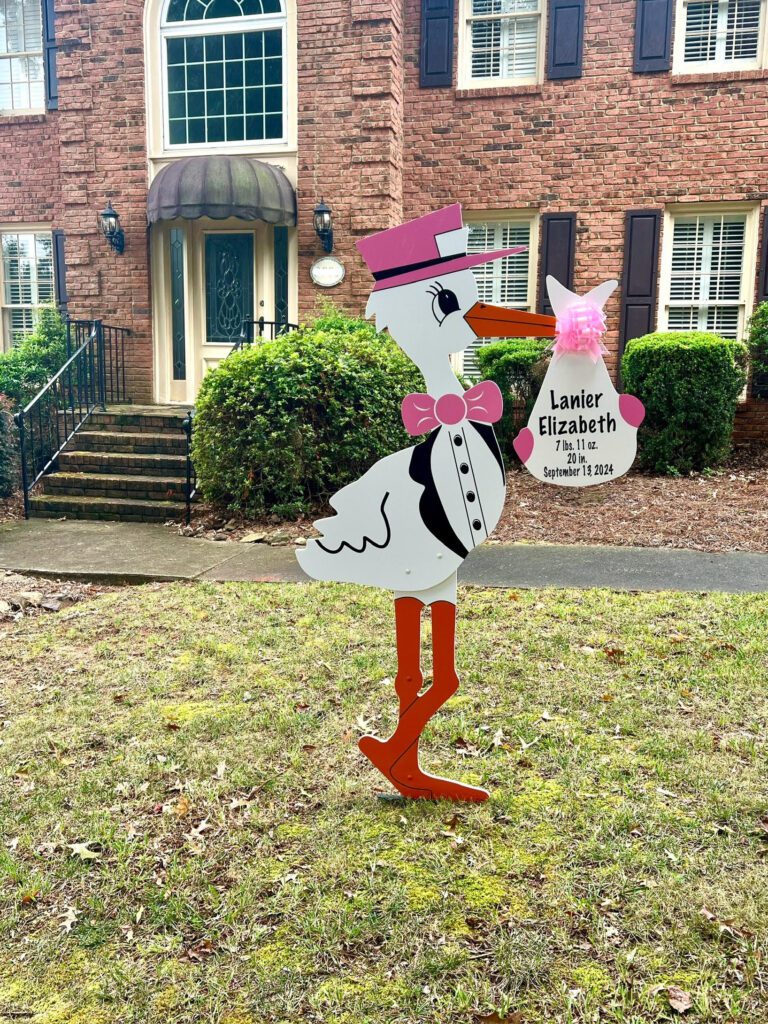 Birth Announcement Stork Sign in Johns Creek, GA Peach State Storks