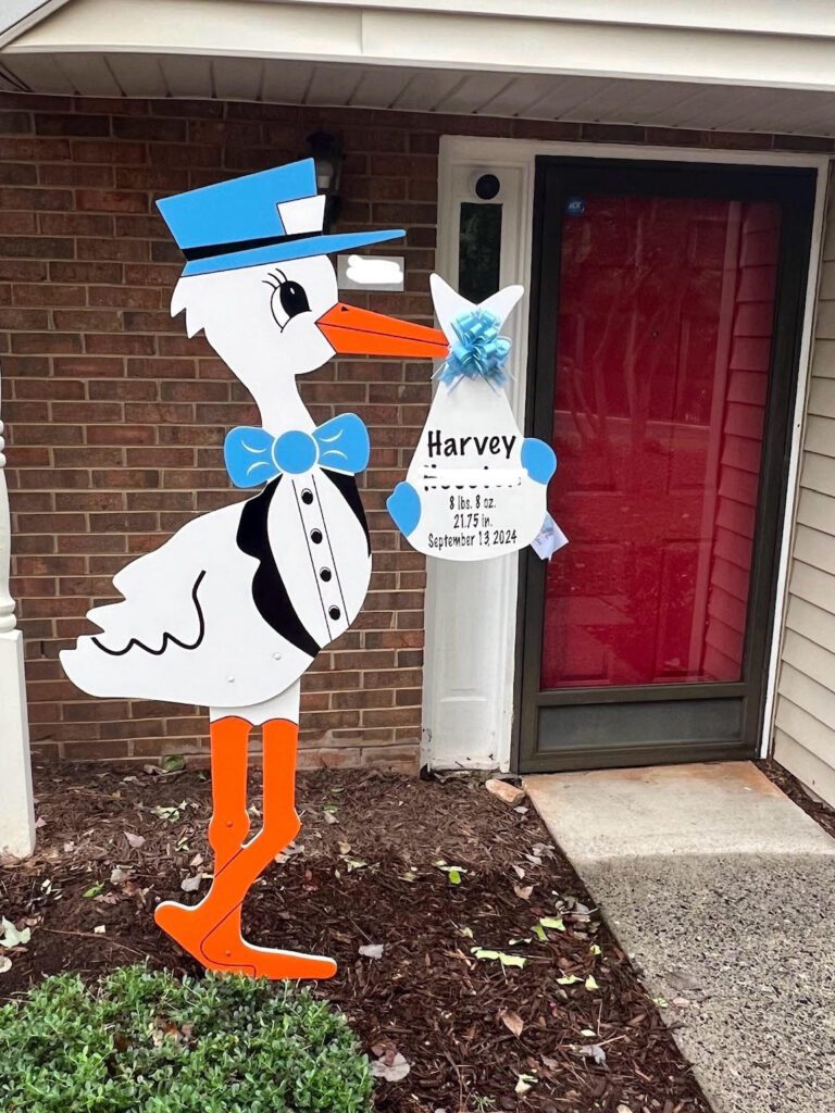 Birth Announcement Stork Sign in Alpharetta, GA Peach State Storks