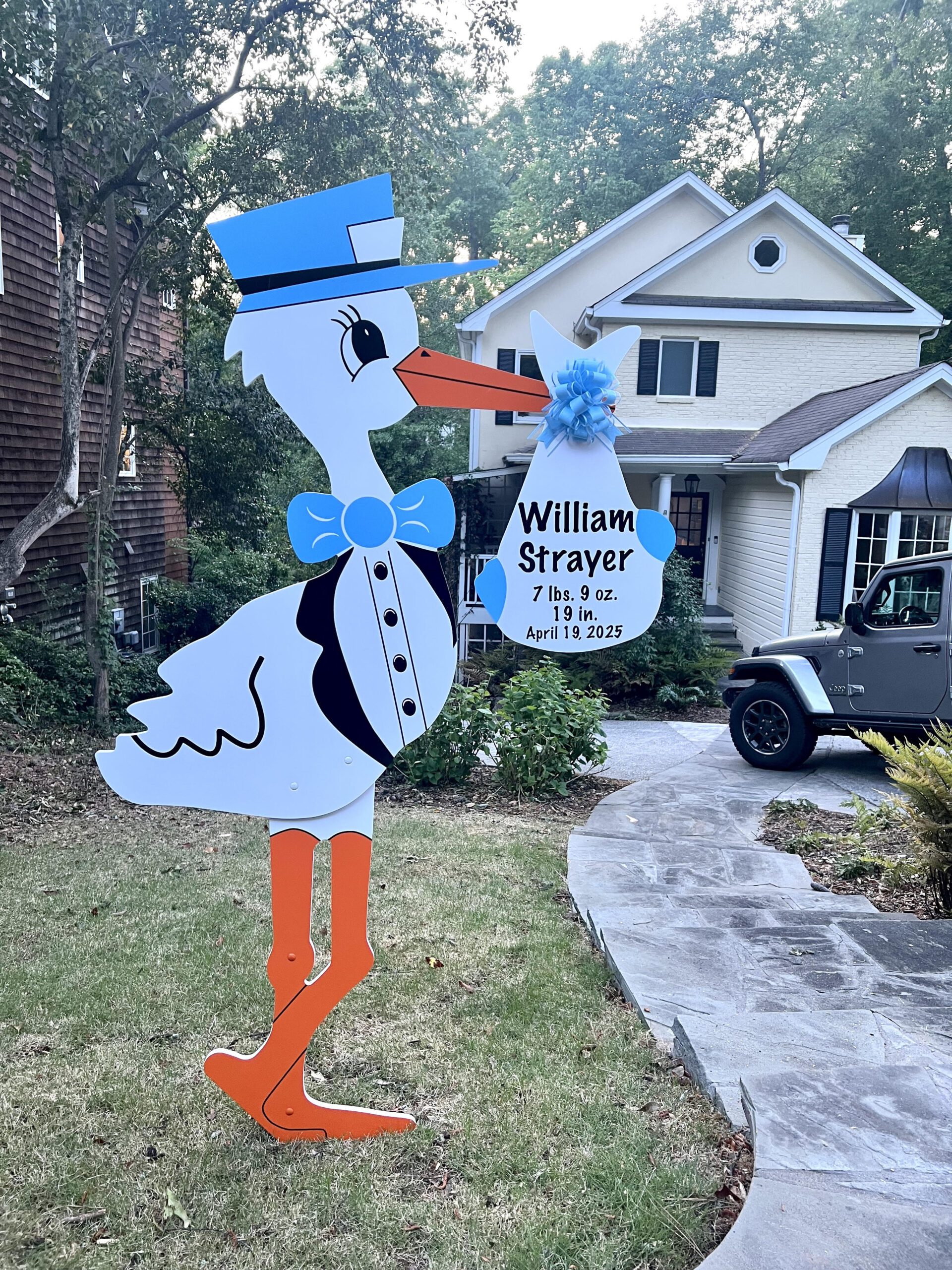 Birth Announcement Stork Sign in Peachtree Hills, Atlanta