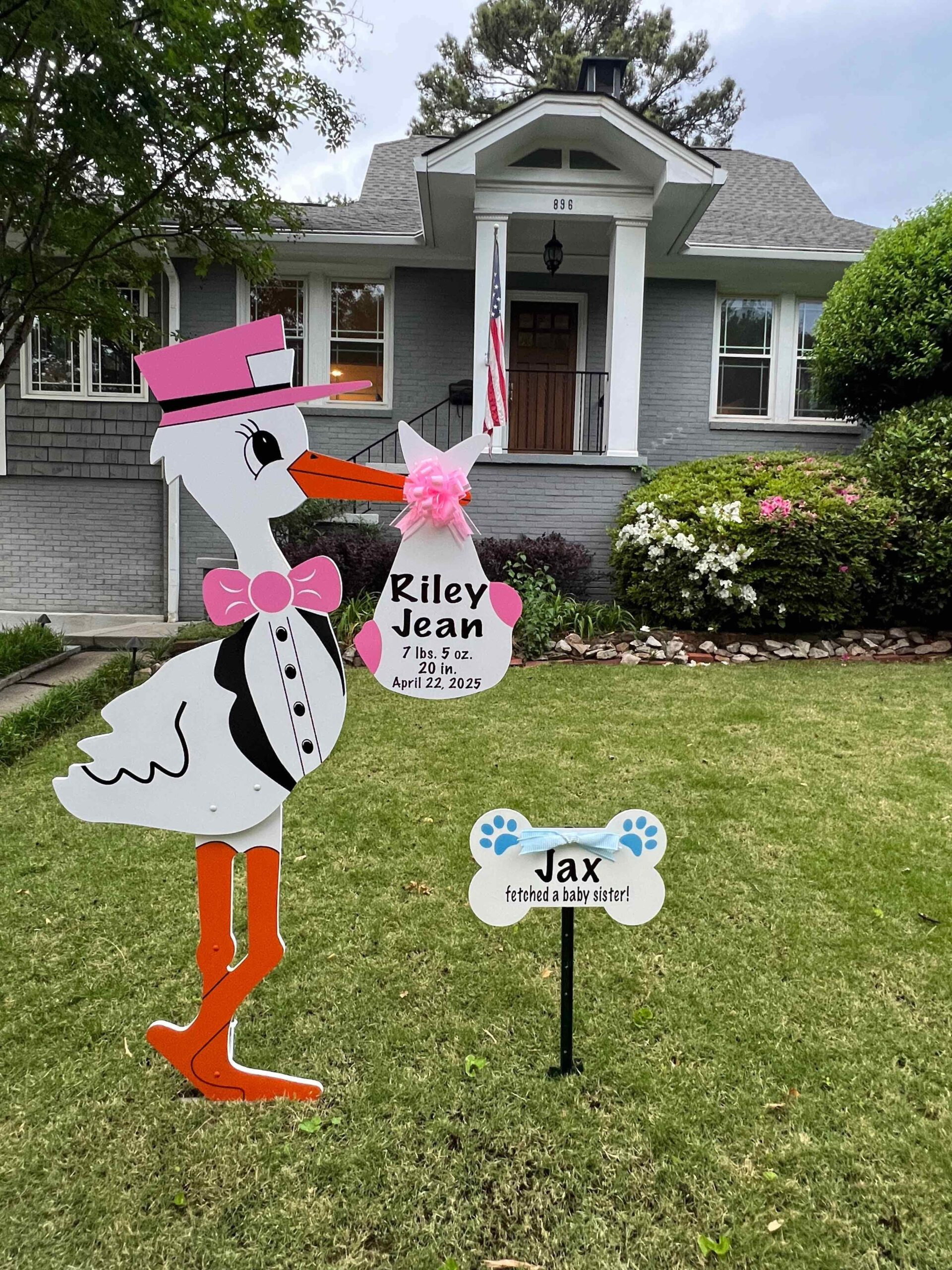 Birth Announcement Stork Sign in Virginia Highlands, Atlanta