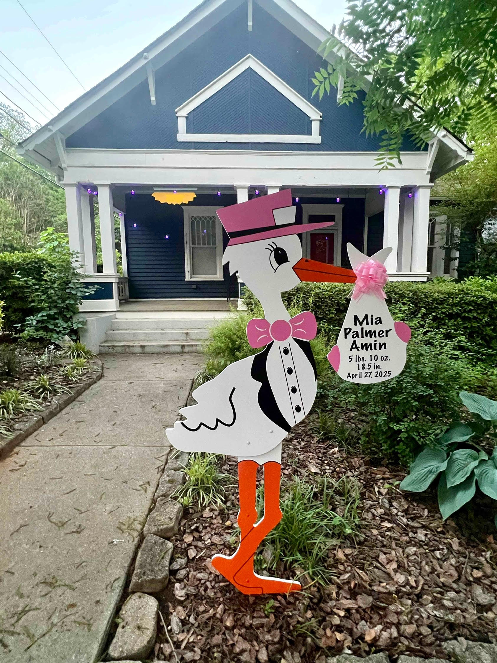 Birth Announcement Stork Sign in Grant Park, Atlanta