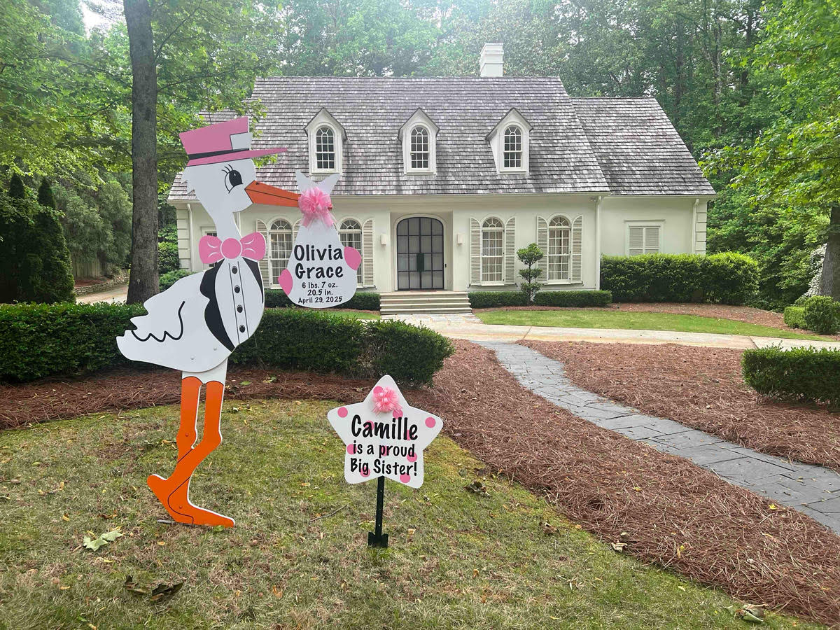 Birth Announcement Stork Sign in Sandy Springs, GA