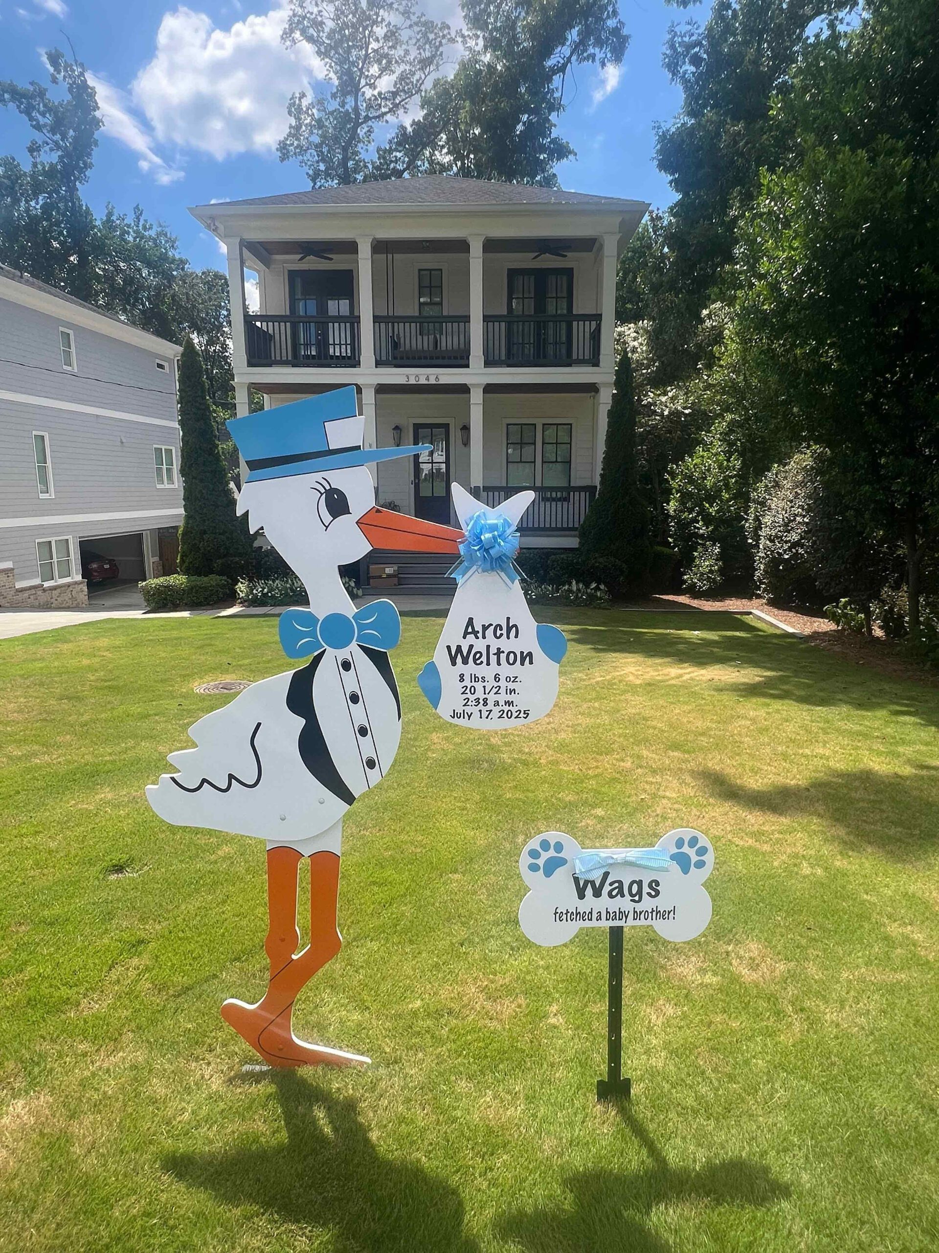 Birth Announcement Stork Sign in Chamblee, GA