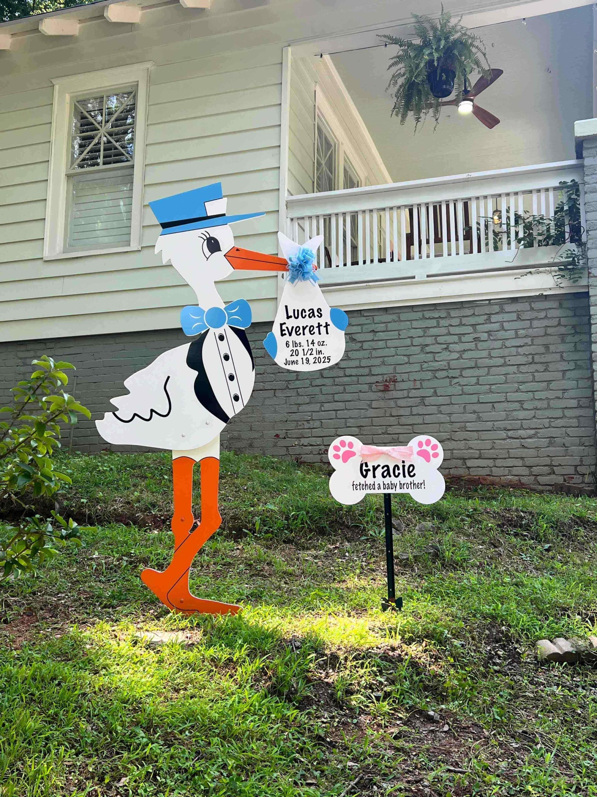 Birth Announcement Stork Sign in Ormewood Park, Atlanta