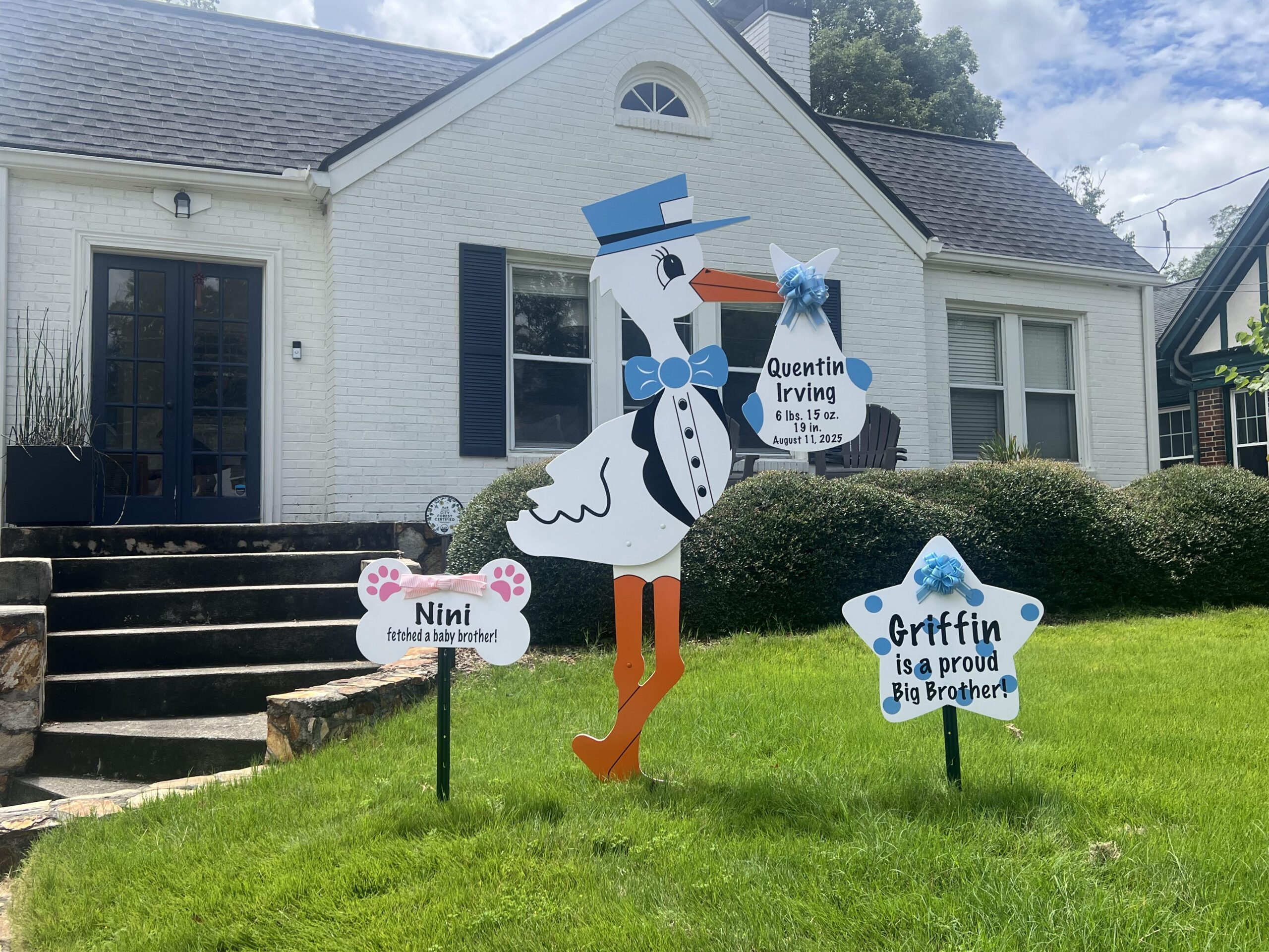 Birth Announcement Stork Sign in Inman Park, Atlanta