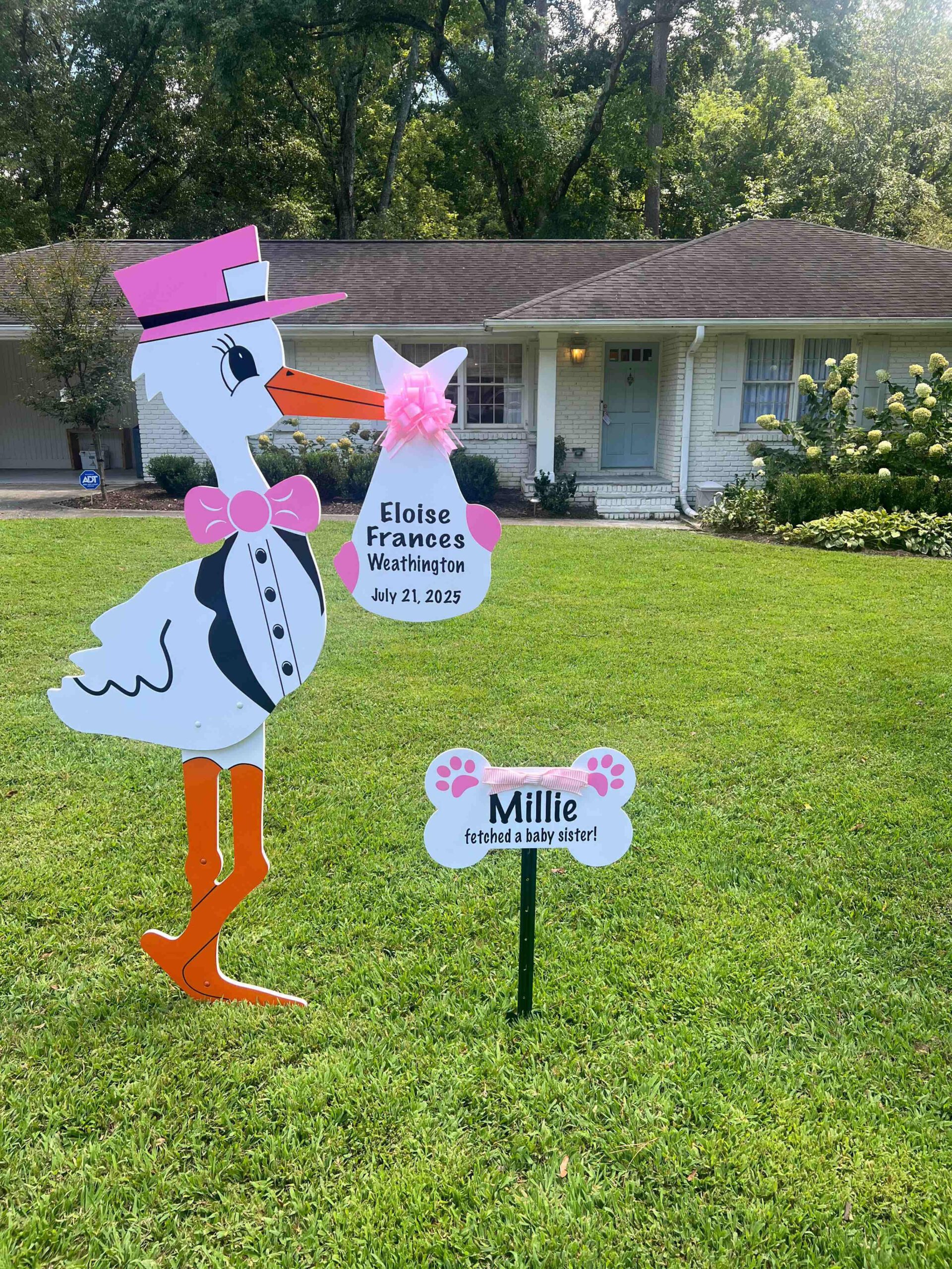 Birth Announcement Stork Sign in Sandy Springs, GA