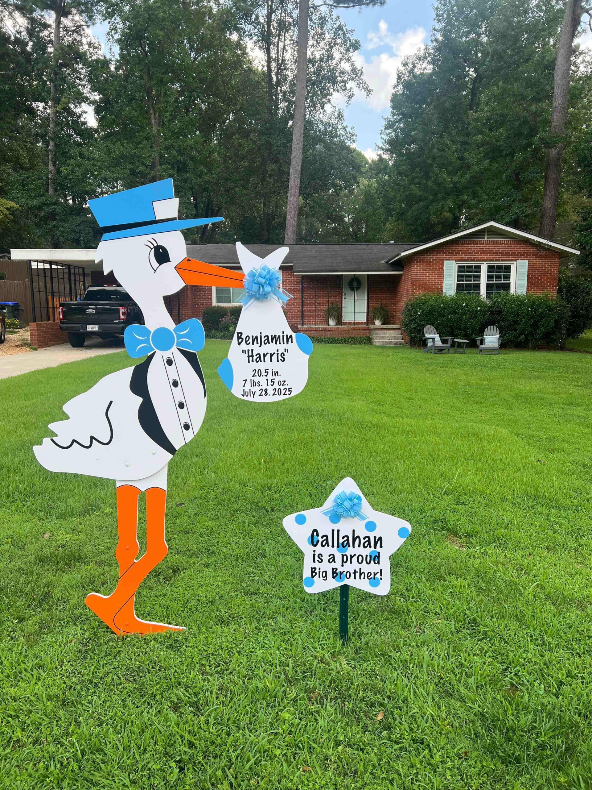 Birth Announcement Stork Sign in Chamblee, GA