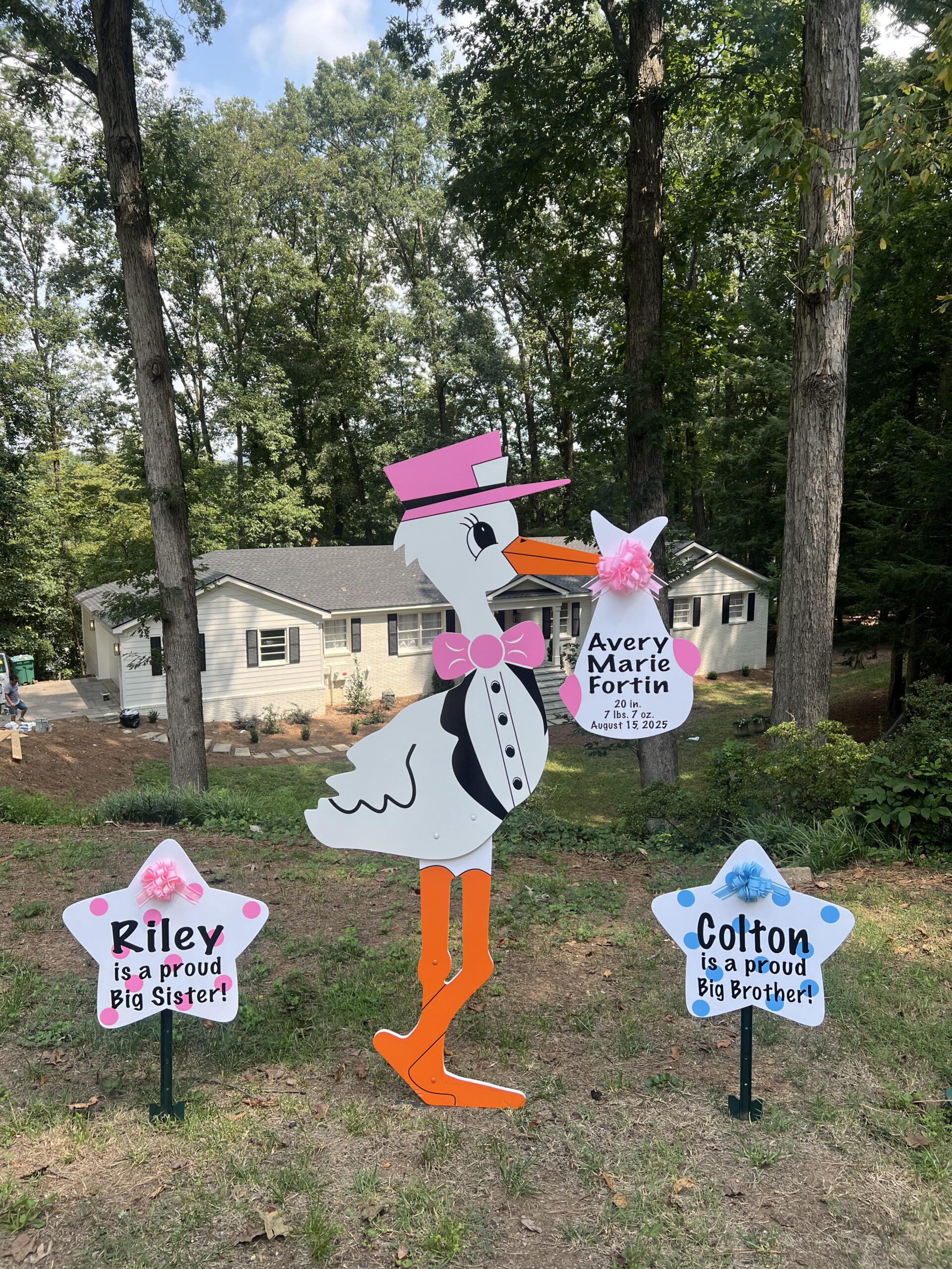 Birth Announcement Stork Sign in Sandy Springs, GA