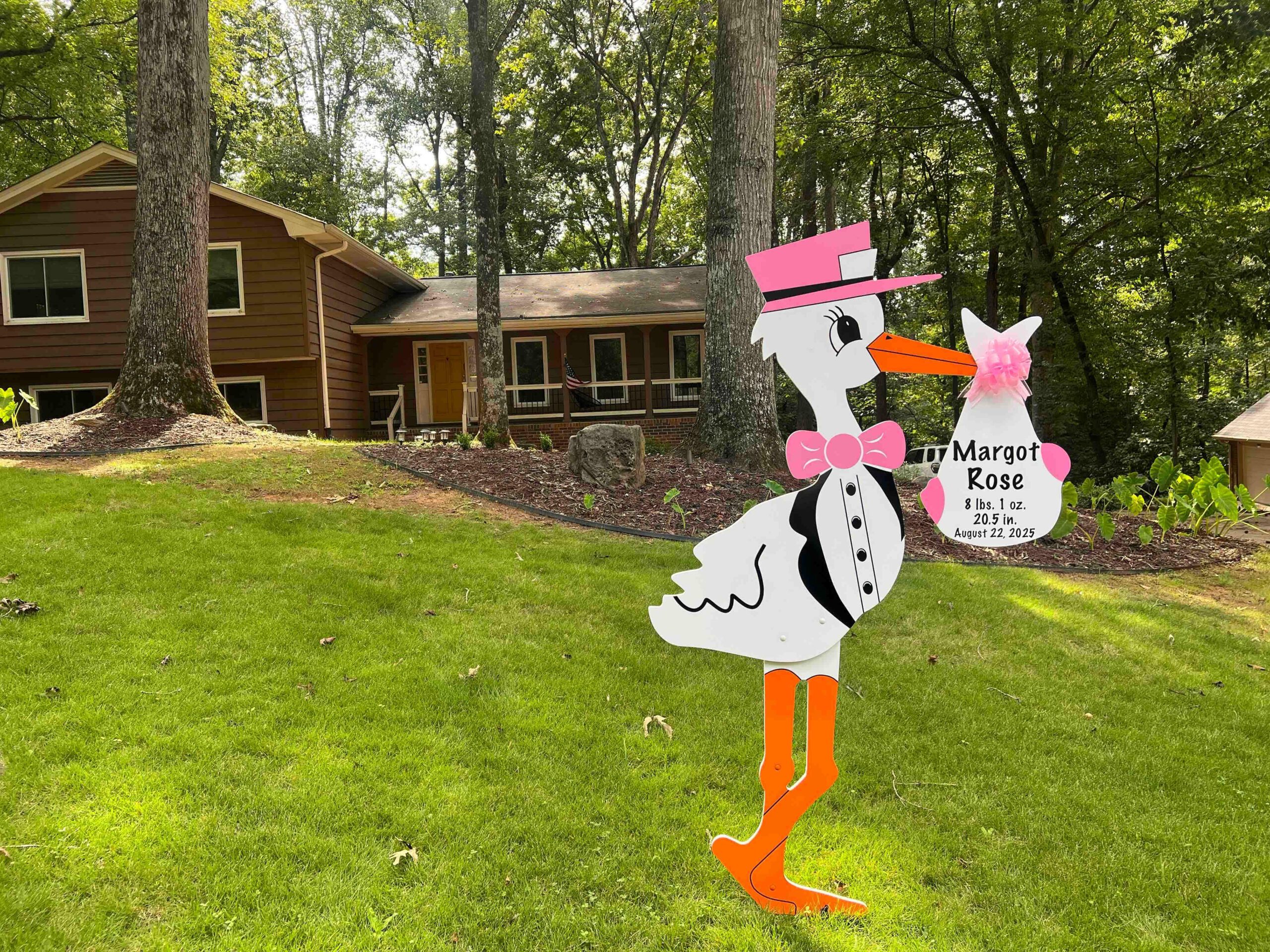 Birth Announcement Stork Sign in Roswell, GA