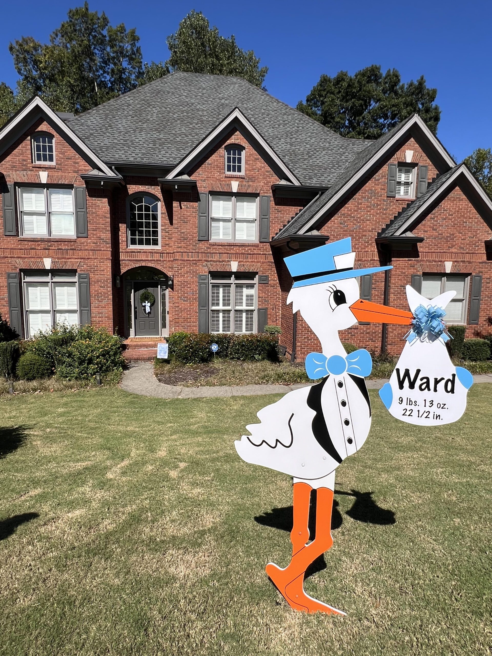 Birth Announcement Stork Sign in Peachtree Hills, Atlanta