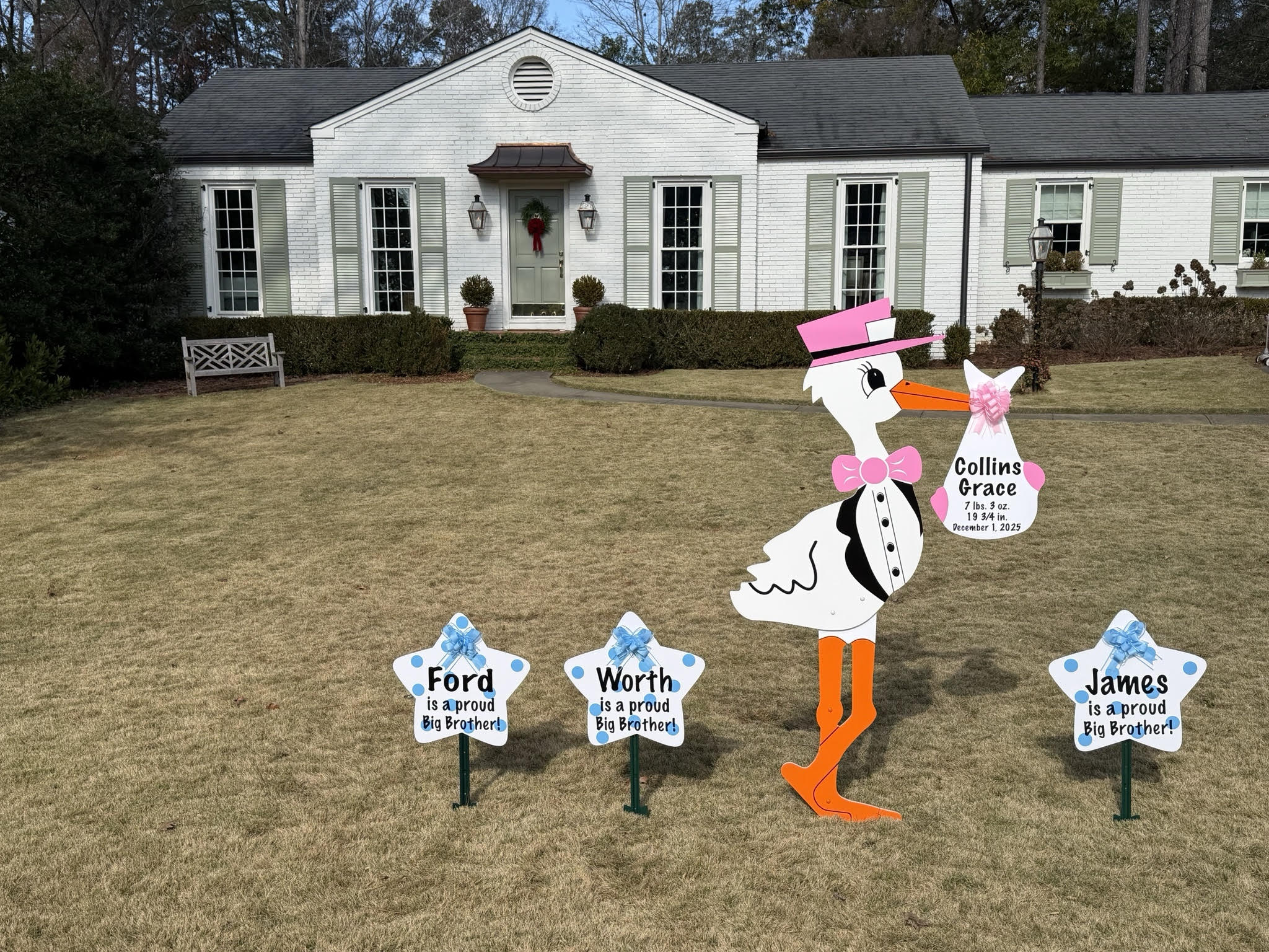 Birth Announcement Stork Sign in Buckhead, Atlanta