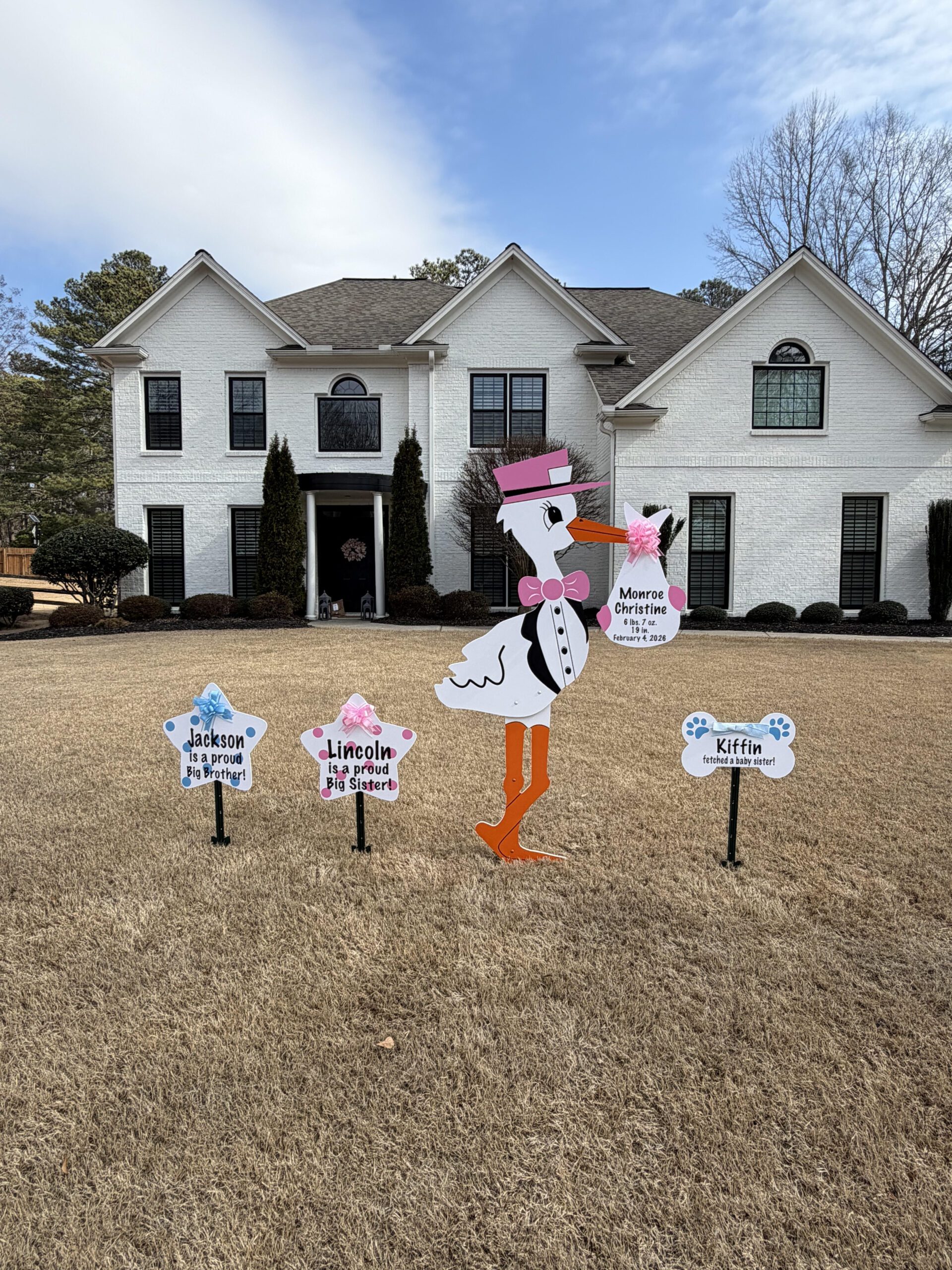 Birth Announcement Stork Sign in Alpharetta, GA