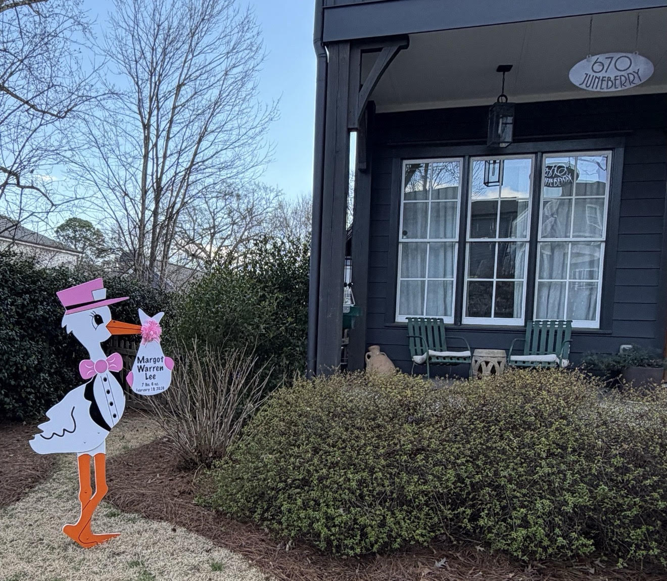 Birth Announcement Stork Sign Rental in Intown, Atlanta, GA