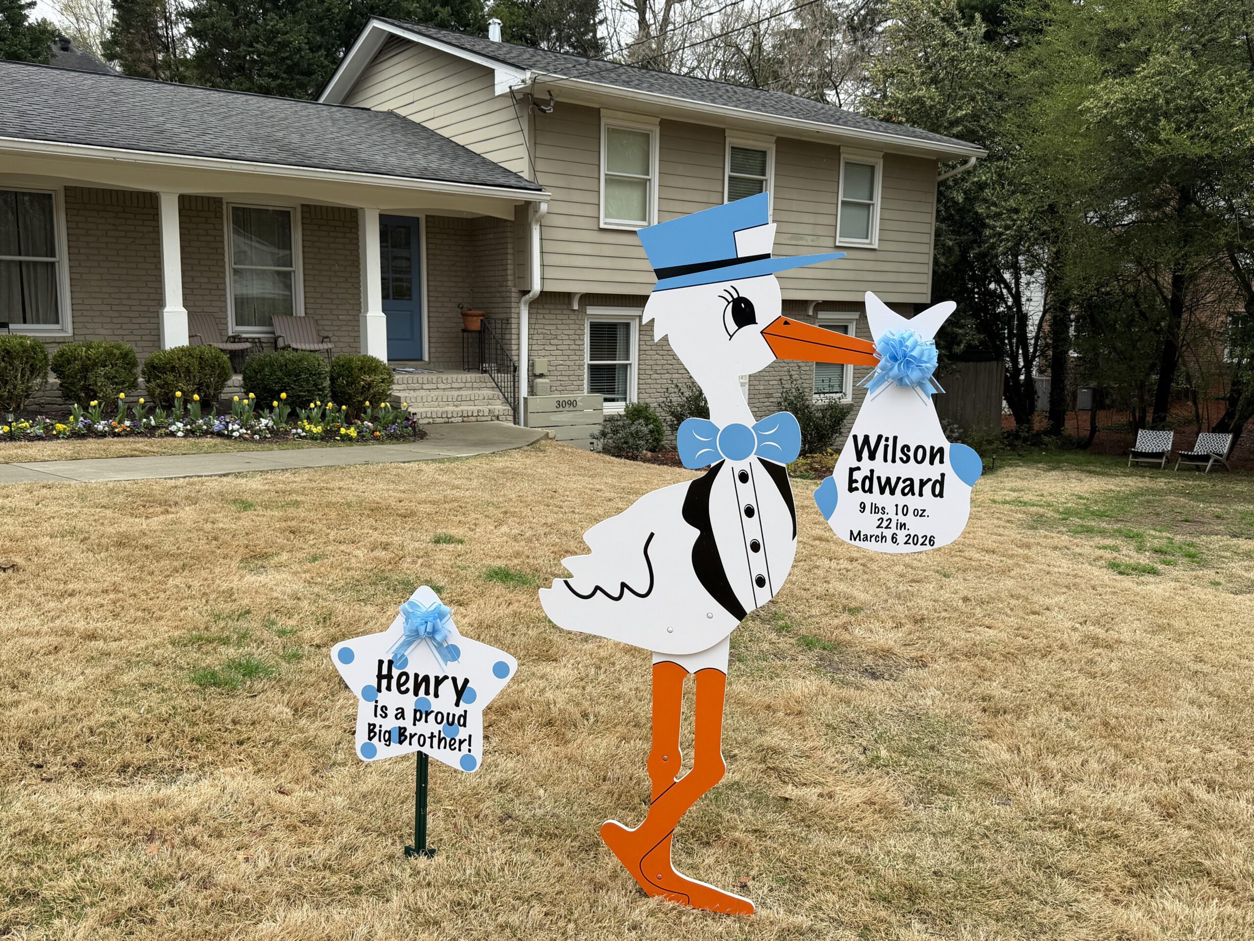 Birth Announcement Stork Sign in Buckhead, Atlanta