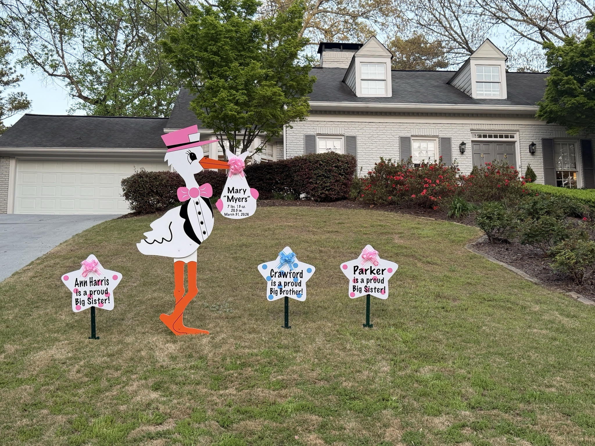 Birth Announcement Stork Sign in Buckhead, Atlanta