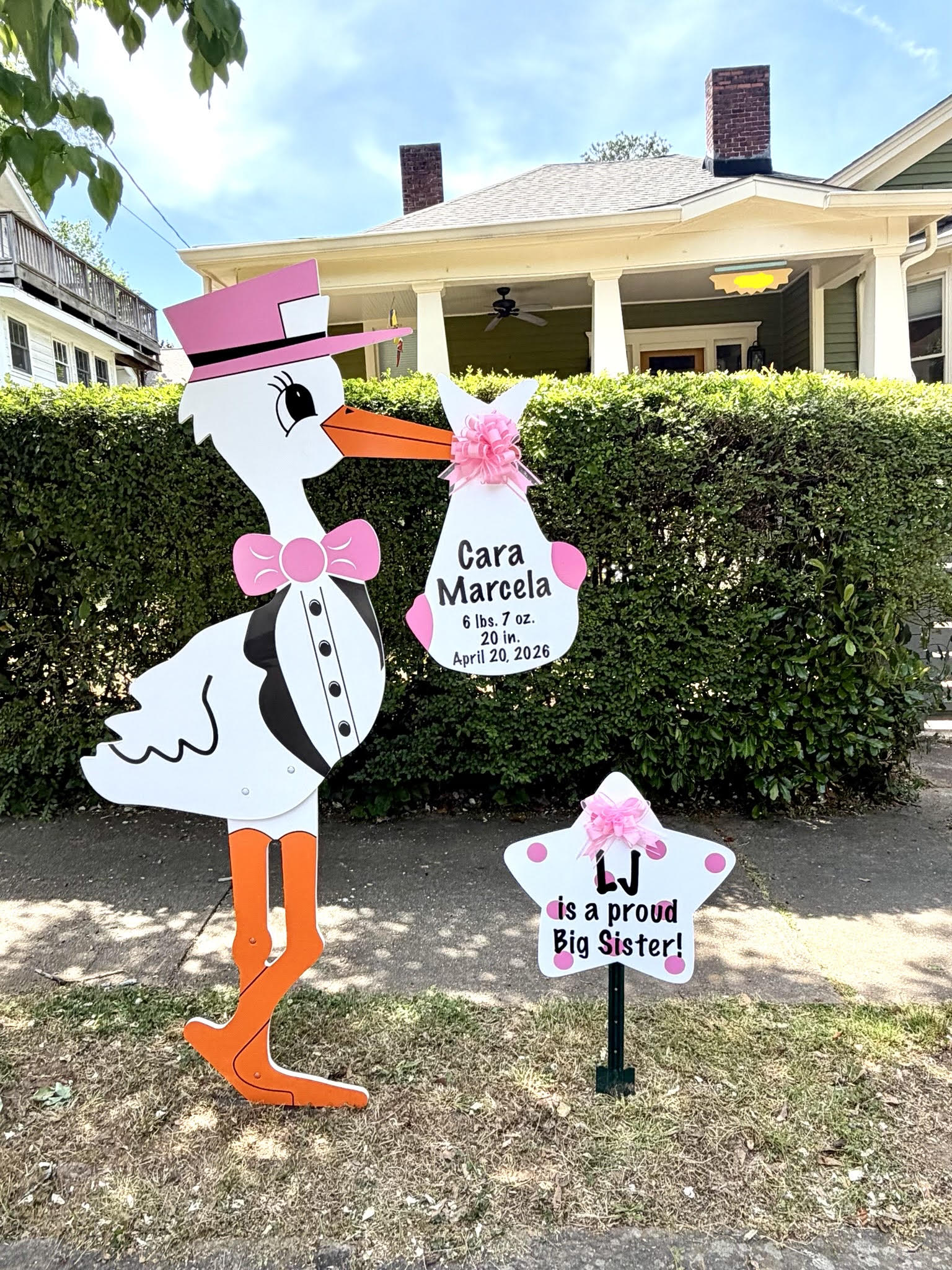 Birth Announcement Stork Sign in Grant Park, GA