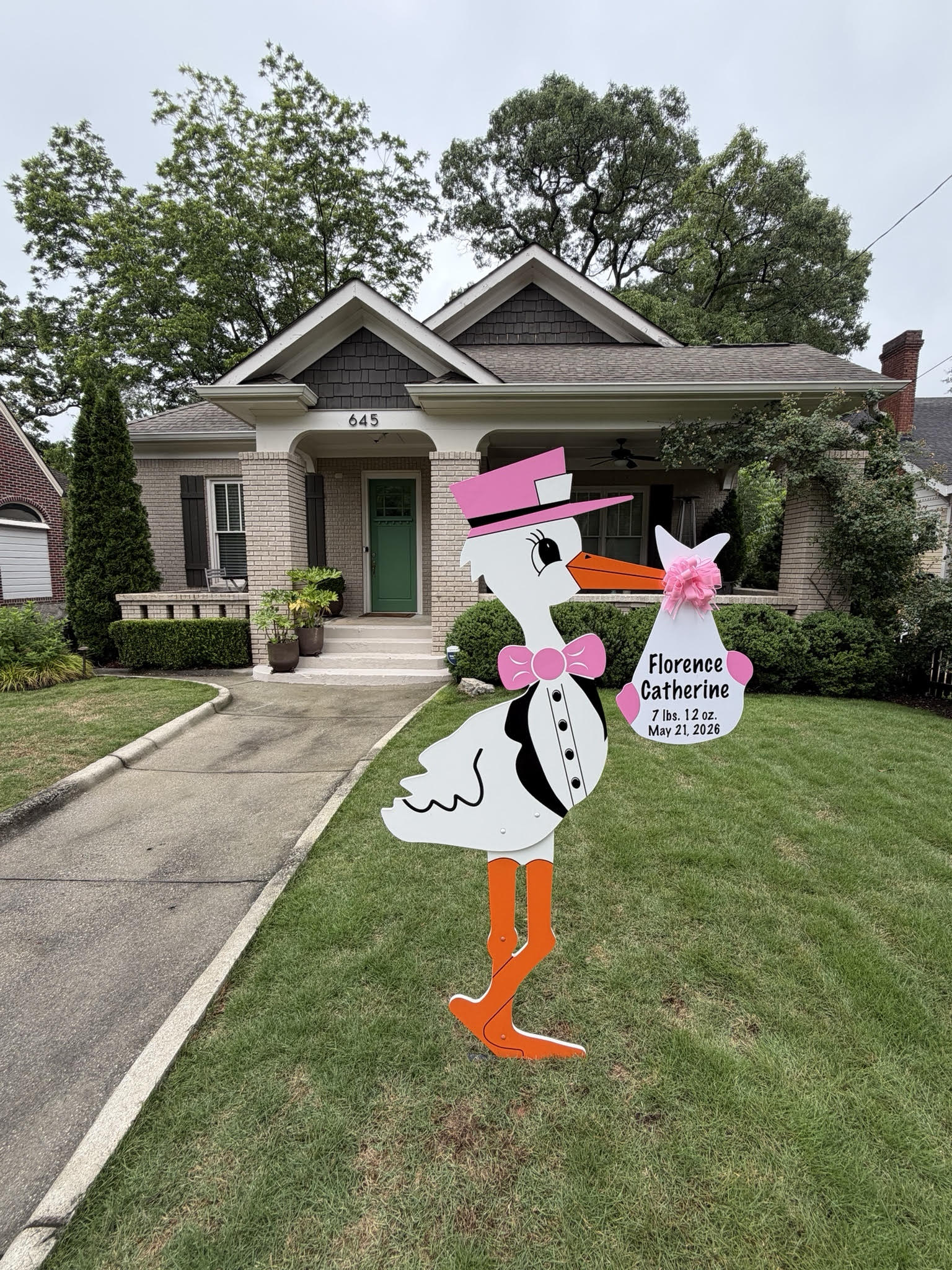 Birth Announcement Stork Sign in Druid Hills, GA
