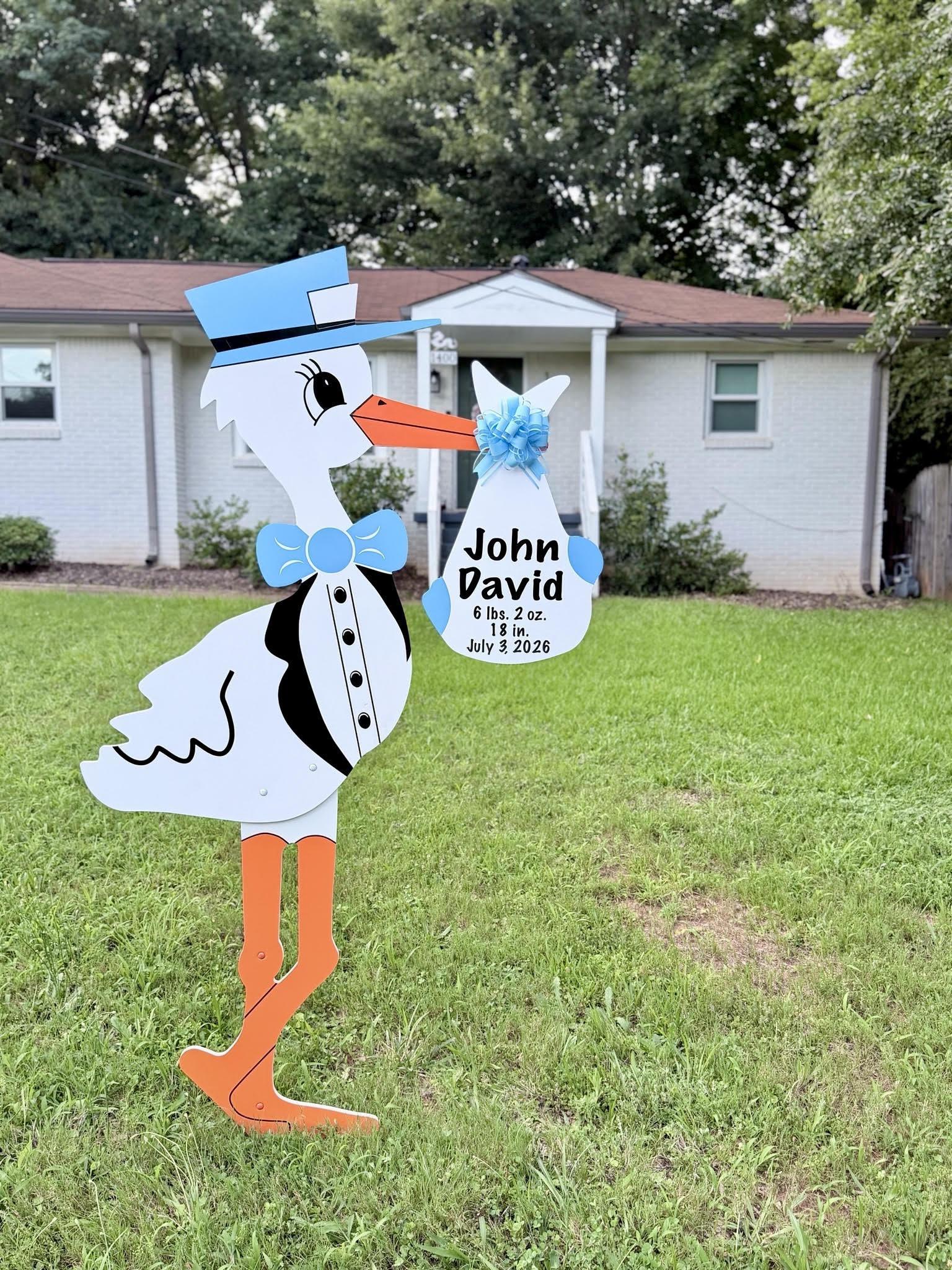 Birth Announcement Stork Sign in Intown, Atlanta