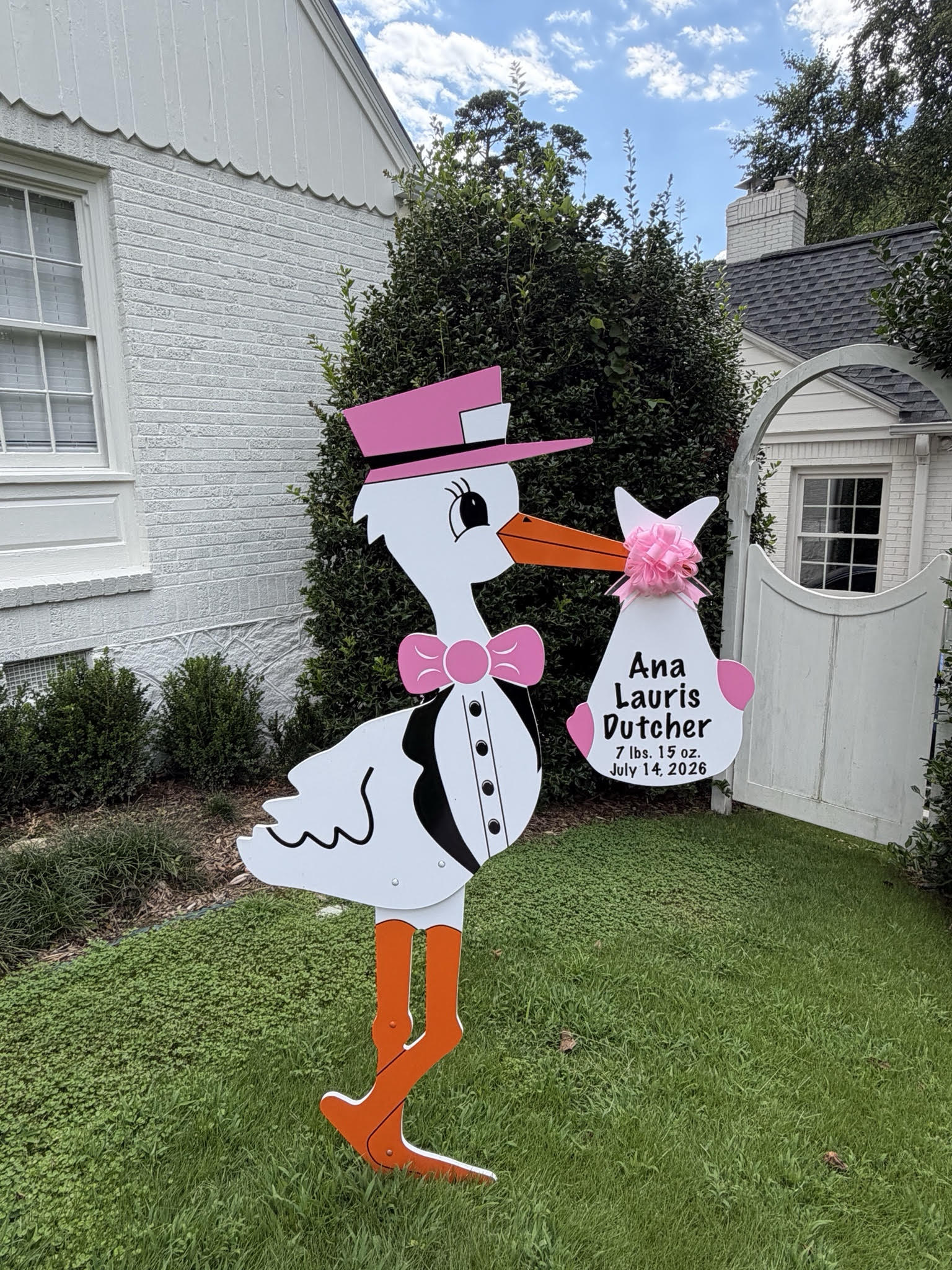 Birth Announcement Stork Sign in Buckhead, Atlanta
