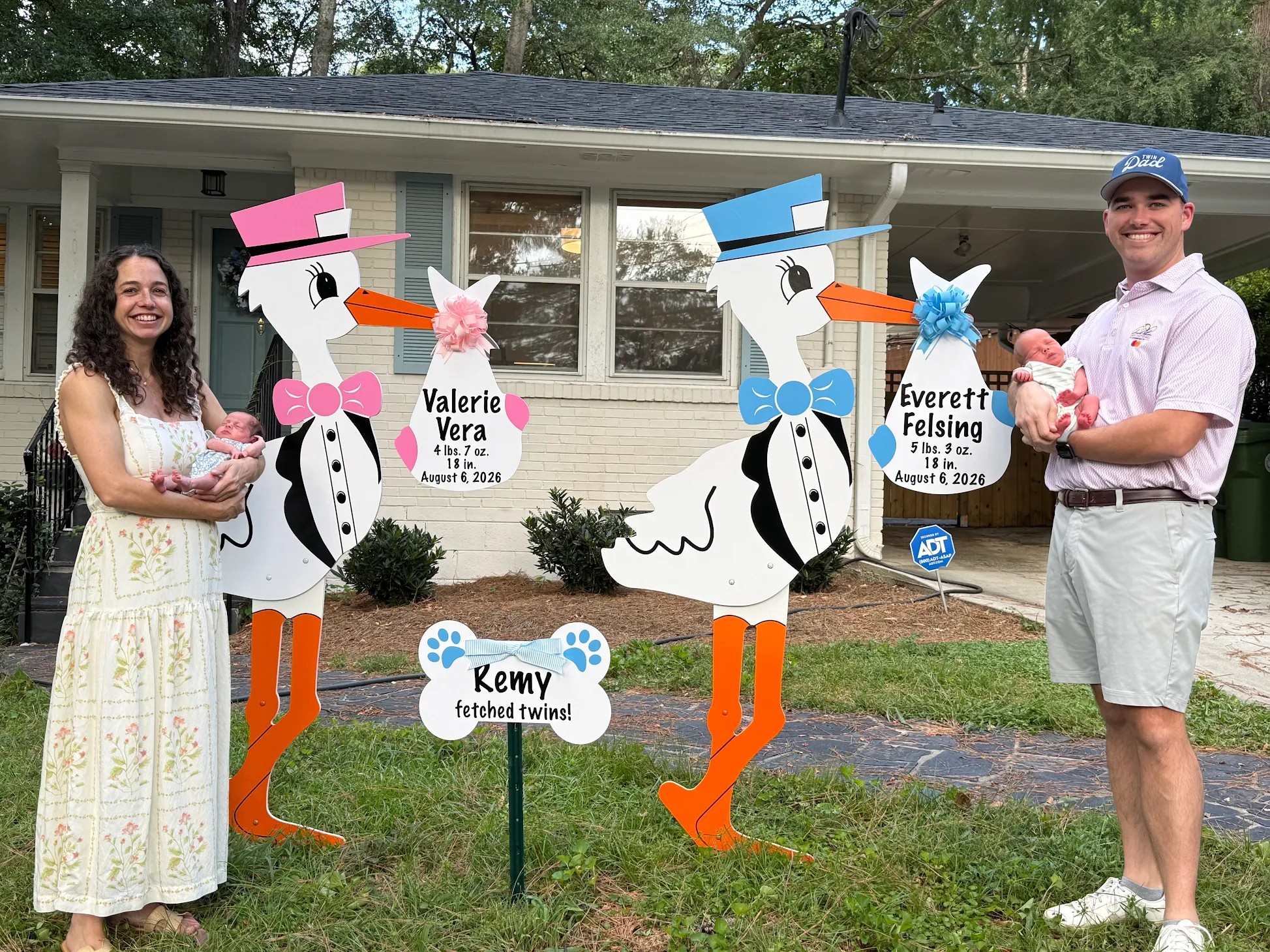 Birth Announcement Twin Storks in Sandy Springs, GA