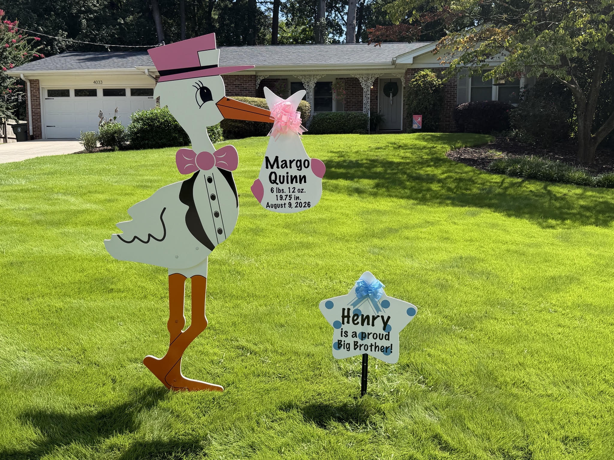 Birth Announcement Stork Sign in Chamblee, GA