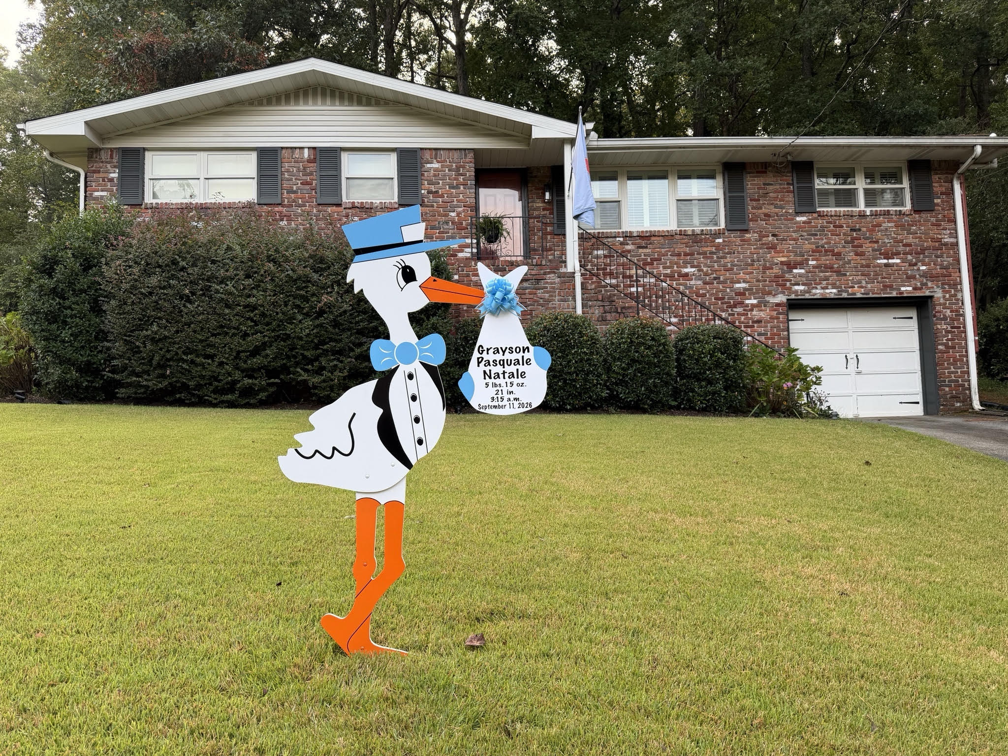 Birth Announcement Stork Sign in Sandy Springs, GA